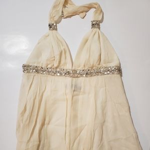 Cream sequin chiffon halter top (S) 2-4